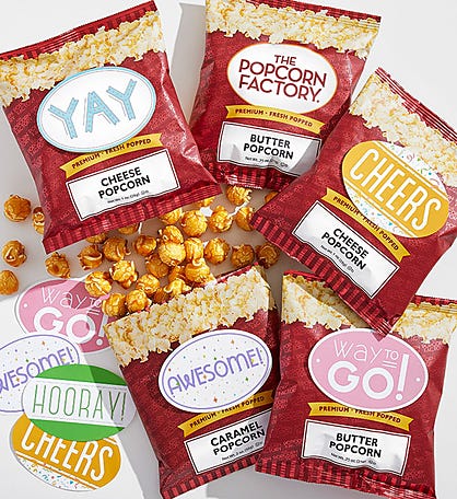 25 Popcorn Bags with Positive Messaging Stickers